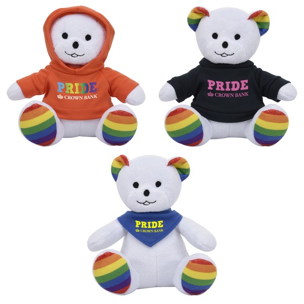 TH1277 6" Plush Rainbow Bear with Custom Imprint